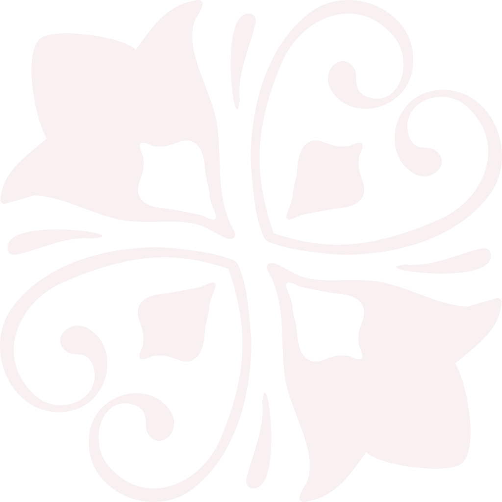 Stylized pink floral design with swirling patterns.