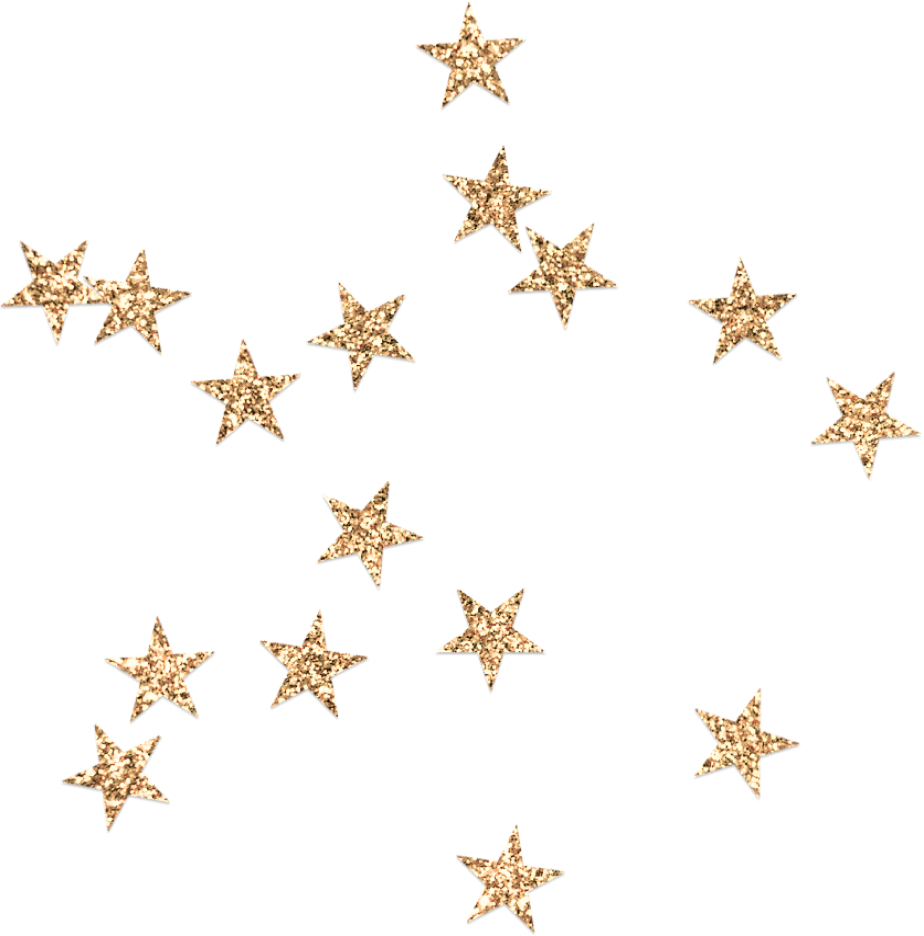 A scattering of sparkling golden stars on a black background.
